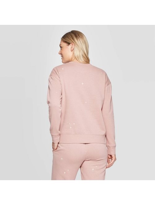 Women's Long Sleeve Crewneck Embroidered Sweatshirt - Universal Thread Pink