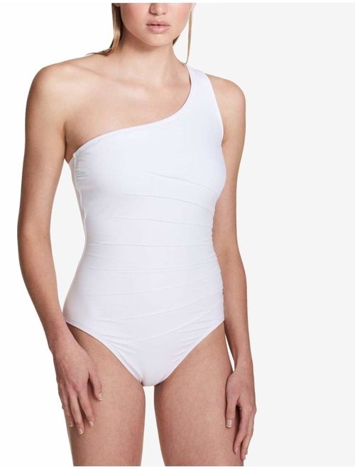 Calvin Klein Women's One-Shoulder Starburst One-Piece Swimsuit in Soft White