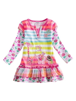 Baby Girl Cartoon Flower Cotton Dress Long Sleeve Winter Dresses for 2-8 Years Little Girls