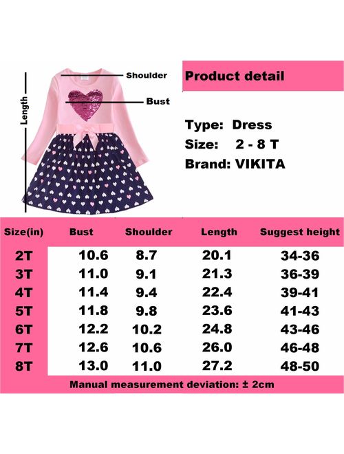 VIKITA Baby Girl Cartoon Flower Cotton Dress Long Sleeve Winter Dresses for 2-8 Years Little Girls