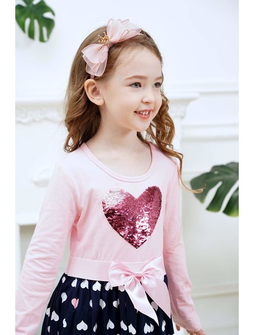 VIKITA Baby Girl Cartoon Flower Cotton Dress Long Sleeve Winter Dresses for 2-8 Years Little Girls