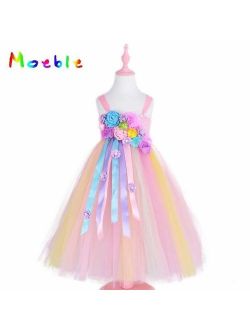 Kids Dress Girls Wedding Birthday Rainbow Princess Ball Gown Photography Hallowe