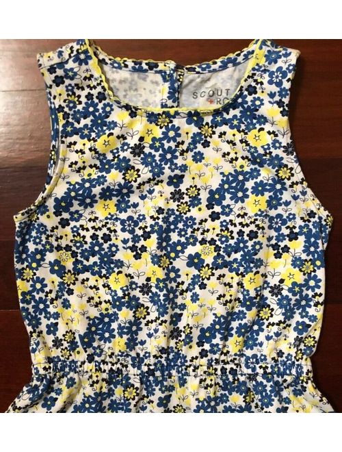 Girls Dress Scout + Ro Floral Cotton Blue White Yellow Sleeveless Size 10