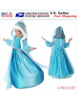 Girls Kids Anna Elsa Dress Princess 4 Piece Set Costume Cosplay Dress Up K6