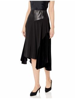 Women's Midi Skirt with Faux Leather