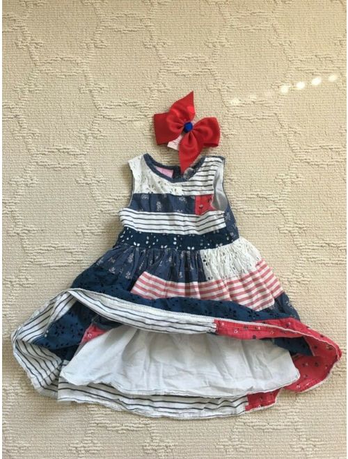 Cutey Couture Girl Dress Red Blue White Eyelet Stripe Floral Size 4/5T & Gift