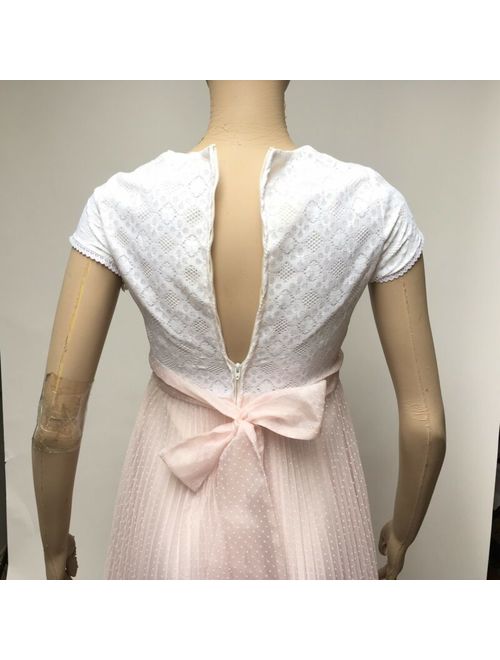 Pink Swiss Dot Flocked Dress Pageant Church Modesty Maxi Beautique Pleated Sz 14