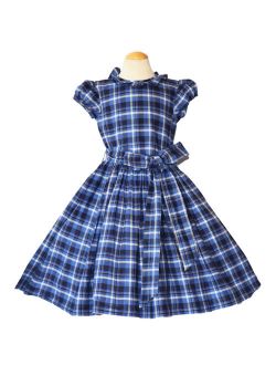 Kayce Hughes Size 6 Year Girls Blue Plaid Cotton Ruffle Dress