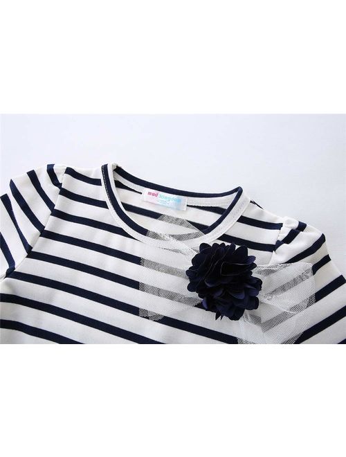 LittleSpring Little Girls Casual Long Sleeve Stripe Dress