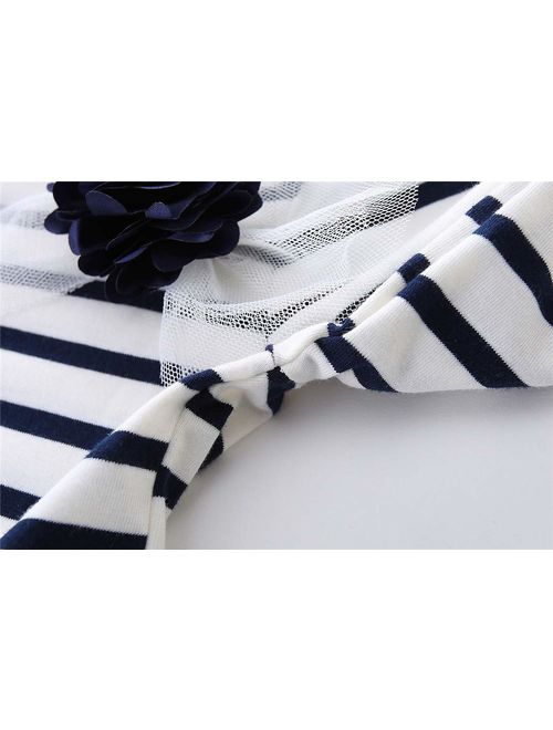 LittleSpring Little Girls Casual Long Sleeve Stripe Dress