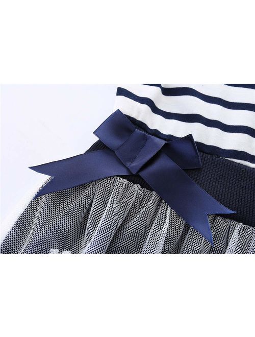 LittleSpring Little Girls Casual Long Sleeve Stripe Dress