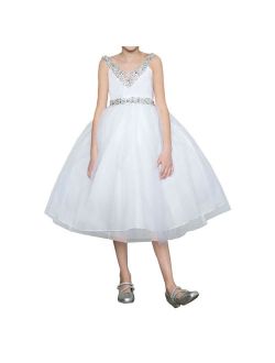 Bridesmaid Communion Pageant Flower Girl Wedding Dress Rhinestone sz 2-16 WHITE