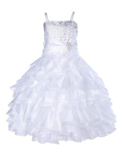 Ekidsbridal Elegant Stunning Rhinestone Organza Layers Flower Girl Dress Junior Bridesmaid Recital Easter Holiday Gown Birthday Girl Dress Communion Formal Clothing Bapti