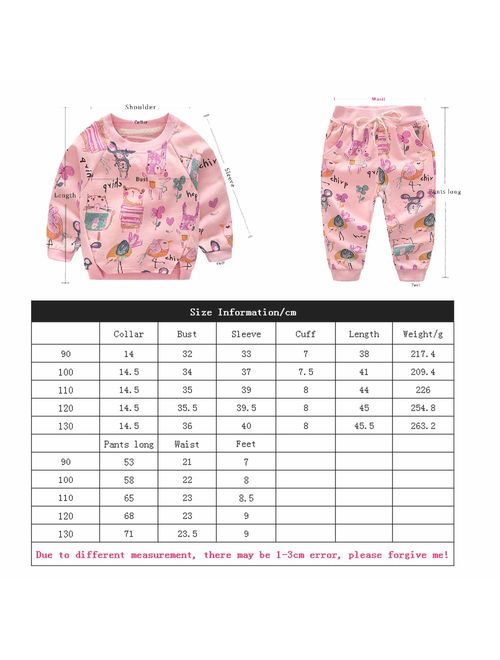 Top and Top Girl Autumn Cute 2pcs Cartoon Prined Sweatshirts Tops+Pants Kids Clothing Set