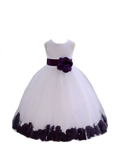 Ekidsbridal Wedding Pageant Rose Petals White Tulle Flower Girl Dress Toddler Special Occasion 302T purple 4