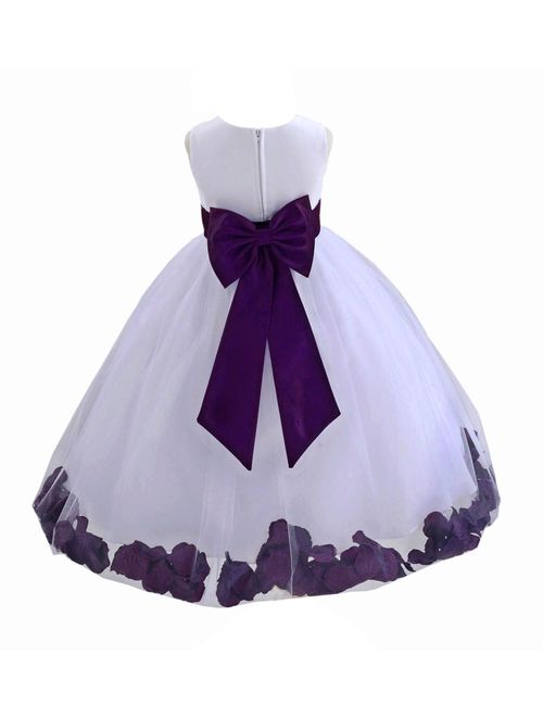 Ekidsbridal Wedding Pageant Rose Petals White Tulle Flower Girl Dress Toddler Special Occasion 302T purple 4