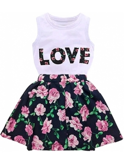 Jastore Girls Letter Love Flower Clothing Sets Top+Short Skirt Kids Clothes