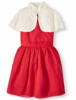 Holiday Christmas Pane Dress With Removable Faux-Fur Capelet (Little Girls, Big Girls & Plus)