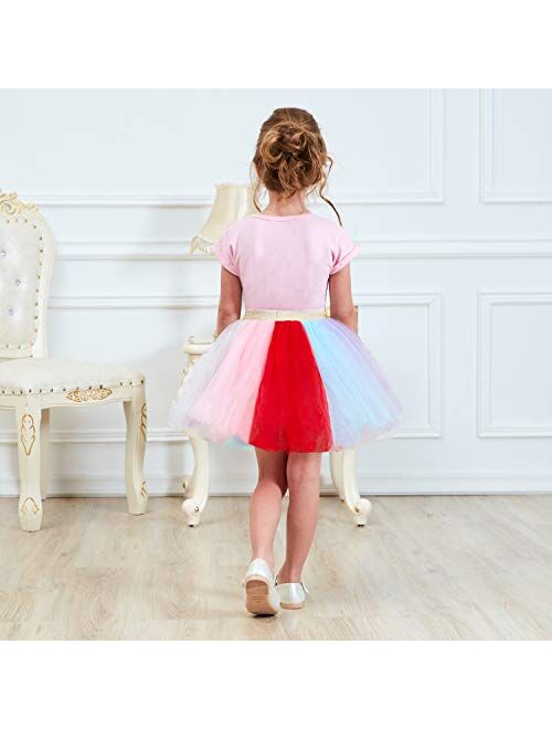 TTYAOVO Little Girls Unicorn Dress, 2pcs Unicorn Outfits with Tops Tees & Colorful Rainbow Tutu Skirts
