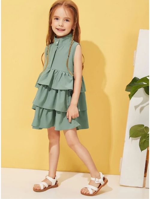 Shein Toddler Girls Single Button Tiered Layer Babydoll Dress