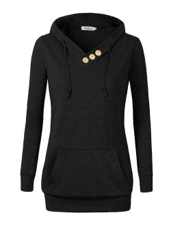 VOIANLIMO Women's Sweatshirts Long Sleeve Button V-Neck Pockets Pullover Hoodies