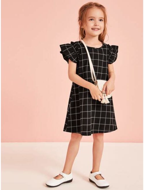 Shein Toddler Girls Plaid Ruffle Sleeve Dress