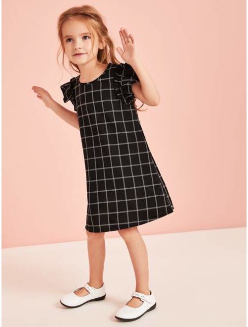 Shein Toddler Girls Plaid Ruffle Sleeve Dress