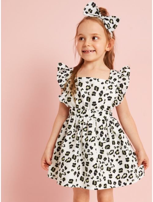 Shein Toddler Girls Ruffle Leopard A-line Dress With Headband