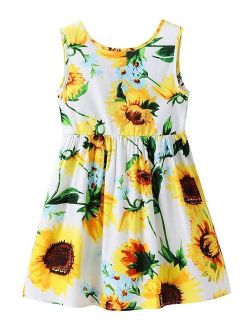 CM-Kid Girls Dress Kid Floral Sleeveless Cotton Sundress Summer Girl Clothes Size 2-7 Years
