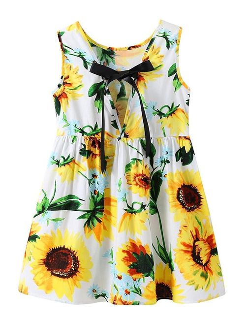 CM-Kid Girls Dress Kid Floral Sleeveless Cotton Sundress Summer Girl Clothes Size 2-7 Years