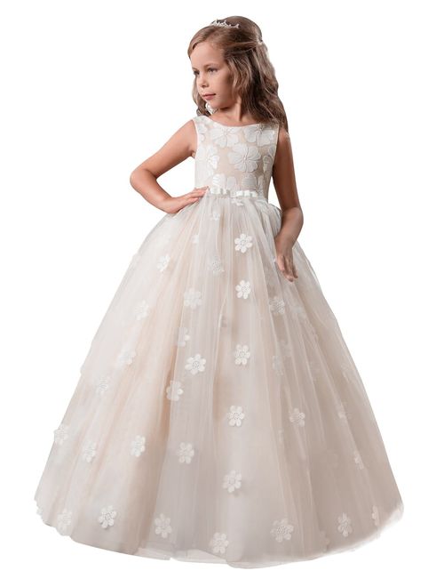 TTYAOVO Girls Pageant Princess Flower Dress Kids Prom Puffy Ball Gowns