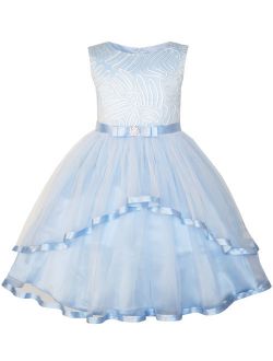 Flower Girls Dress Blue Belted Wedding Party Bridesmaid Size 4-12