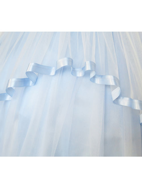 Sunny Fashion Flower Girls Dress Blue Belted Wedding Party Bridesmaid Size 4-12