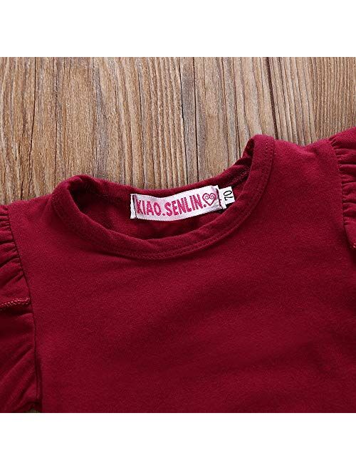 Baby Girl Clothes Short Sleeve Ruffle Romper Suspender Floral Skirt Outfit Set with Headband