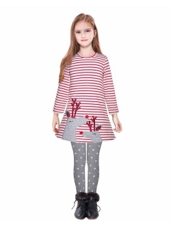 Minilove Girls' Embroidery Long Sleeve Striped Clothing Set