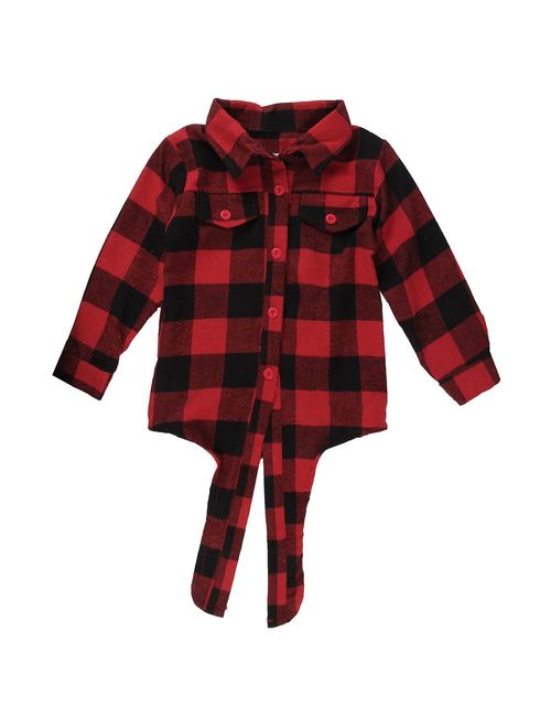 2pcs Toddler Kids Baby Girls Plaid Shirt+Leather Skirt Dress Outfits Clothes Set