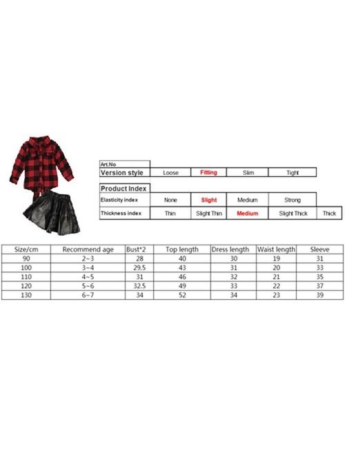 2pcs Toddler Kids Baby Girls Plaid Shirt+Leather Skirt Dress Outfits Clothes Set