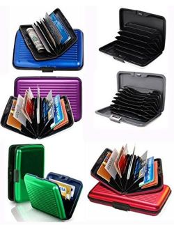 Set of 6 Aluminium Metal Credit Card Wallet Holder/Moneybag Storage- Prevent Identity Theft by Blocking RFID Scanning of Your Credit Cards (Assorted Colors) Size 11x7x5.2
