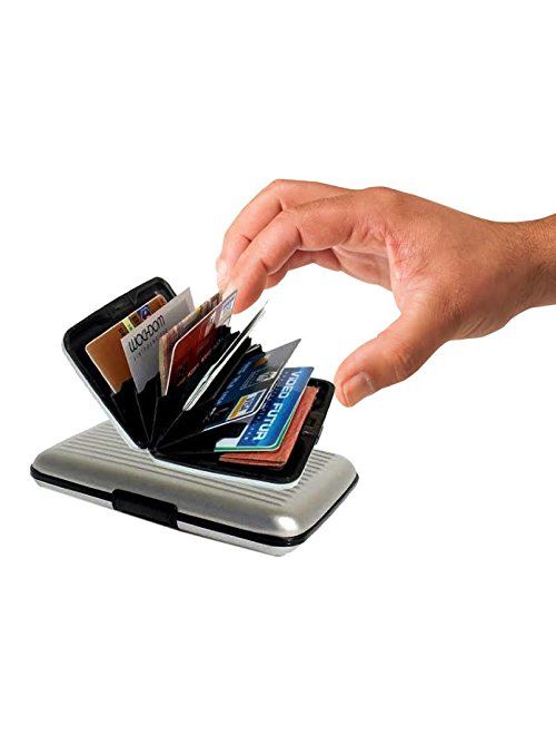 Set of 6 Aluminium Metal Credit Card Wallet Holder/Moneybag Storage- Prevent Identity Theft by Blocking RFID Scanning of Your Credit Cards (Assorted Colors) Size 11x7x5.2