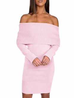 Women's Sexy Off Shoulder Bodycon Knit Sweater Dress