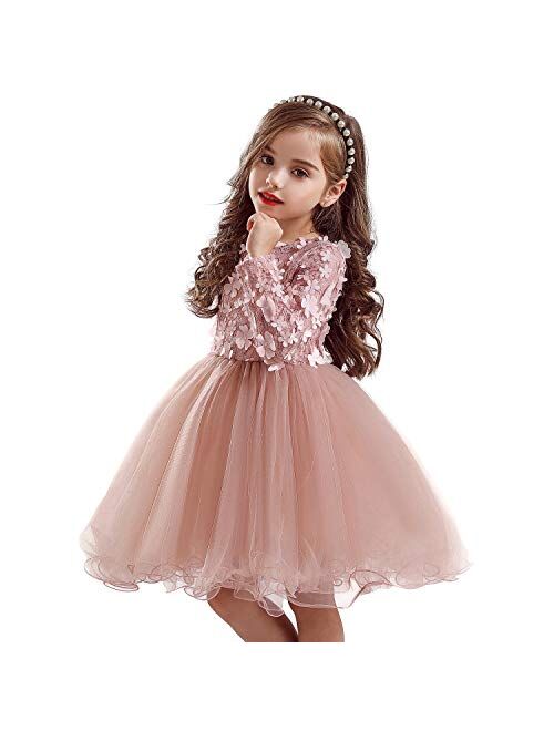 TTYAOVO Little Girls Long Sleeves Casual Birthday Dress with Tutu Skirt