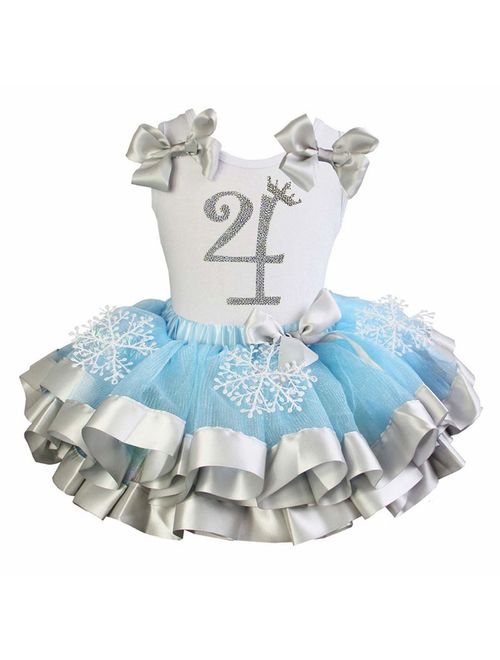 Kirei Sui Girls Blue Silver Snowflake Satin Tutu Princess 4th Birthday Outfit