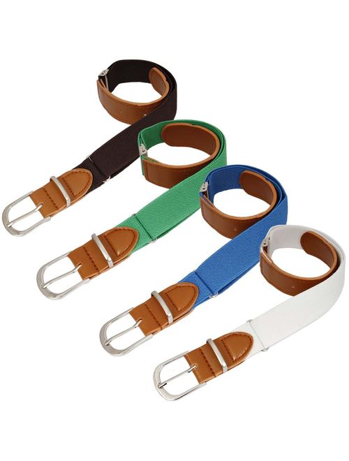 BMC Boys 4pc Assorted Color Adjustable Elastic Band With Leather Loop Belt Set