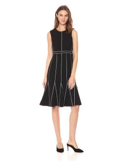 Women's Sleeveless Solid Sheath with Contrast Piping Dress