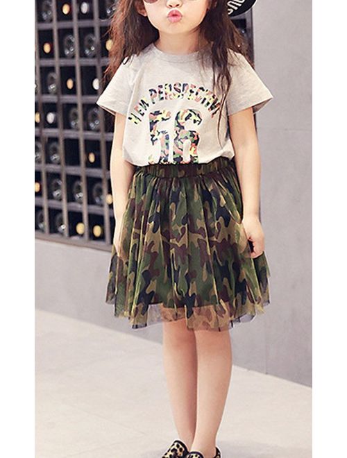 FANCYKIDS Girls Toddler Children's Shirt Top Cute Camouflage Tutu Skirt Outfit Set