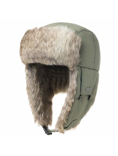 Unisex 100% Rabbit Fur Trapper Ushanka Russian Hat Nylon Shell Windproof