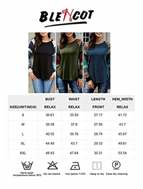 BLENCOT Women's Lightweight Color Block Long Sleeve Loose Fit Tunics Shirts Tops