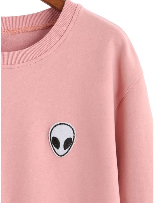 SweatyRocks Womens Casual Long Sleeve Pullover Sweatshirt Alien Patch Shirt Tops