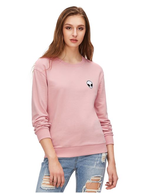 SweatyRocks Womens Casual Long Sleeve Pullover Sweatshirt Alien Patch Shirt Tops