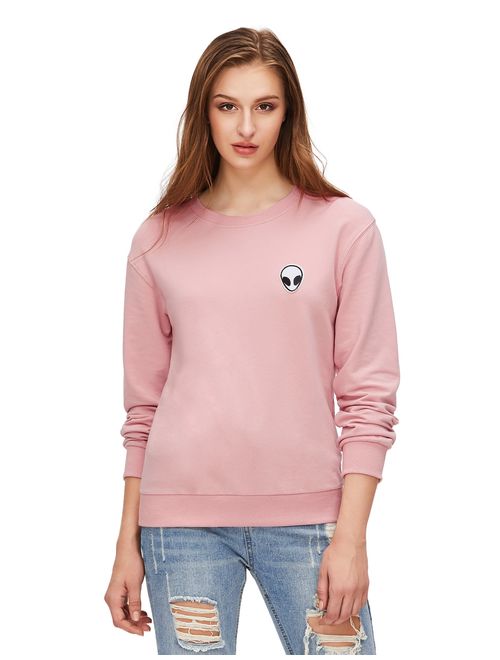 SweatyRocks Womens Casual Long Sleeve Pullover Sweatshirt Alien Patch Shirt Tops